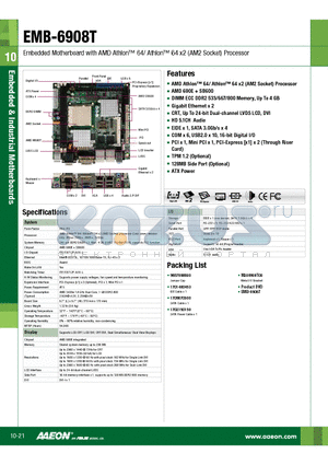 EMB-6908T datasheet - Embedded Motherboard with AMD Athlon 64/ Athlon 64 x2 (AM2 Socket) Processor