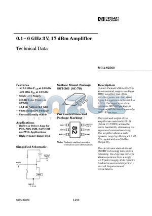 MGA-82563-BLK datasheet - 0.1-6 GHz 3V, 17 dBm Amplifier