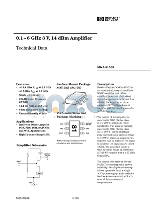 MGA-81563-TR1 datasheet - 0.1- 6 GHz 3 V, 14 dBm Amplifier