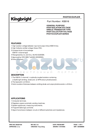 KB816 datasheet - PHOTOCOUPLER