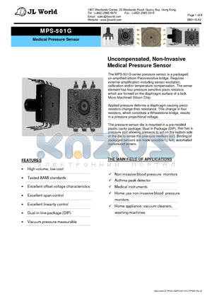 MPS-501G datasheet - Medical Pres sure Sensor