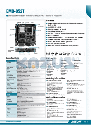 EMB-852T datasheet - Socket-478M Intel^ Pentium^ M/ Celeron^ M Processors
