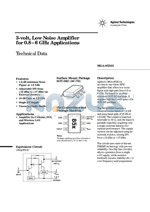 MGA-85563 datasheet - 3-volt, Low Noise Amplifier for 0.8- 6 GHz Applications