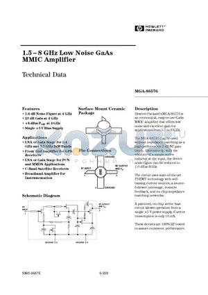 MGA-86576 datasheet - 1.5 - 8 GHz Low Noise GaAs MMIC Amplifier