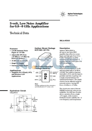MGA-85563-BLK datasheet - 3-volt, Low Noise Amplifier for 0.8- 6 GHz Applications