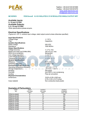 PZ5CG-0515E datasheet - 0.5 KV ISOLATED 0.75 W REGULATED SINGLE OUTPUT SIP7