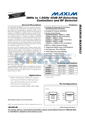 MAX9930 datasheet - 2MHz to 1.6GHz 45dB RF-Detecting Controllers and RF Detector