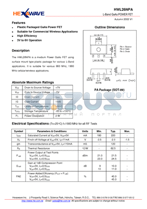 HWL26NPA datasheet - L-Band GaAs POWER FET