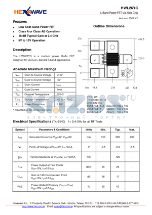 HWL26YC datasheet - L-Band Power FET Via Hole Chip