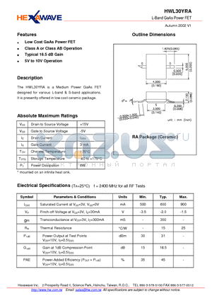 HWL30YRA datasheet - L-Band GaAs Power FET