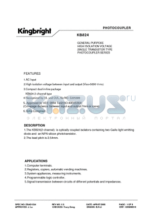 KB824L datasheet - PHOTOCOUPLER