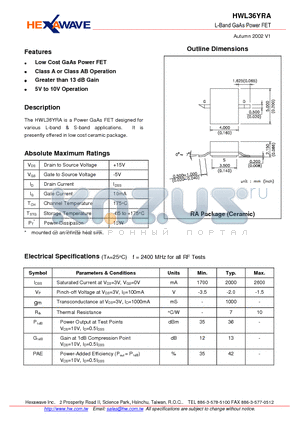 HWL36YRA datasheet - L-Band GaAs Power FET