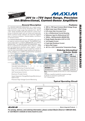 MAX9919NASA/V+ datasheet - -20V to 75V Input Range, Precision Uni-/Bidirectional, Current-Sense Amplifiers