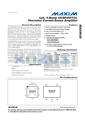 MAX9938HEUK datasheet - 1lA, 4-Bump UCSP/SOT23, Precision Current-Sense Amplifier