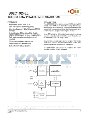 IS62C1024LL-70Q datasheet - 128K x 8 LOW POWER CMOS STATIC RAM