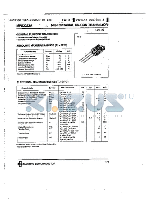 MPS2222A datasheet - NPN EPITAXIAL SILICON TRANSISTOR(GENERAL PURPOSE TRANSISTOR)