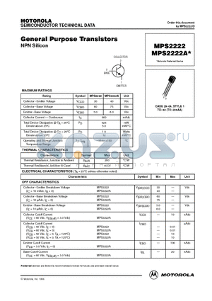 MPS2222A datasheet - General Purpose Transistors