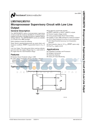 LM3700 datasheet - Microprocessor Supervisory Circuit with Low Line Output