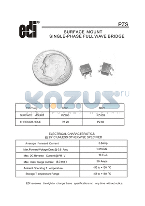 PZ60S datasheet - SURFACE MOUNT SINGLE-PHASE FULL WAVE BRIDGE