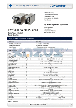 HWS300P-48 datasheet - Peak Power Industrial Power Supplies