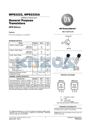 MPS2222ARLRMG datasheet - General Purpose Transistors