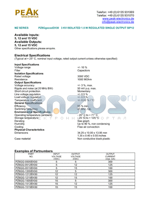 PZ8GG-0505EH30 datasheet - PZ8GgxxxxEH30 3 KV ISOLATED 1.5 W REGULATED SINGLE OUTPUT SIP12