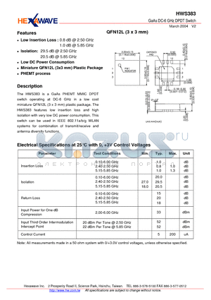 HWS383 datasheet - GaAs DC-6 GHz DPDT Switch