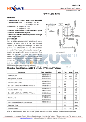 HWS379 datasheet - GaAs DC-6 GHz DP4T Switch