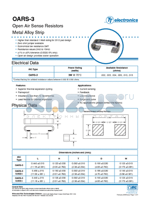 OARS3R005FLF datasheet - Open Air Sense Resistors Metal Alloy Strip