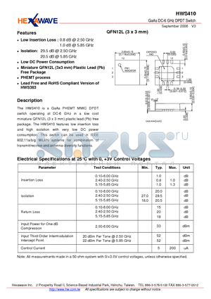 HWS410 datasheet - GaAs DC-6 GHz DPDT Switch