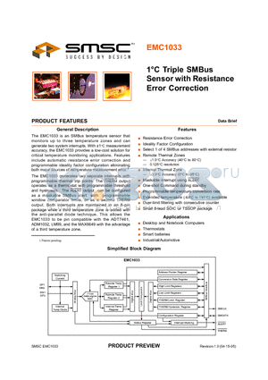 EMC1033 datasheet - 1 C Triple SMBus Sensor with Resistance Error Correction