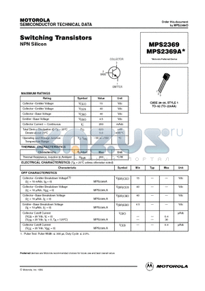 MPS2369A datasheet - Switching Transistors