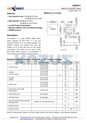 HWS411 datasheet - GaAs DC-6 GHz DPDT Switch