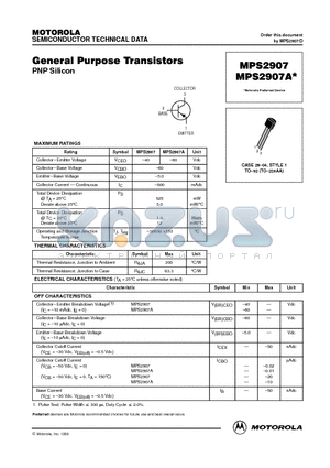 MPS2907 datasheet - General Purpose Transistors