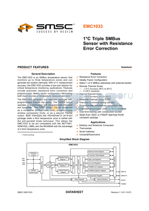 EMC1033-ACZT-TR datasheet - 1`C Triple SMBus Sensor with Resistance Error Correction