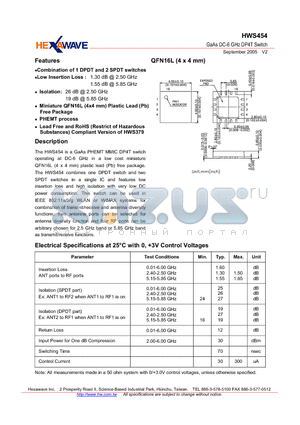 HWS454 datasheet - GaAs DC-6 GHz DP4T Switch