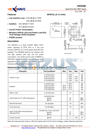 HWS450 datasheet - GaAs DC-6 GHz SPDT Switch