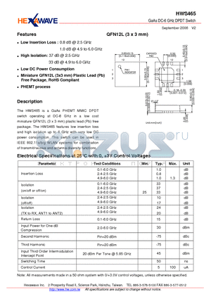 HWS465 datasheet - GaAs DC-6 GHz DPDT Switch