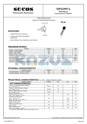 MPS2907A datasheet - General Purpose Transistor