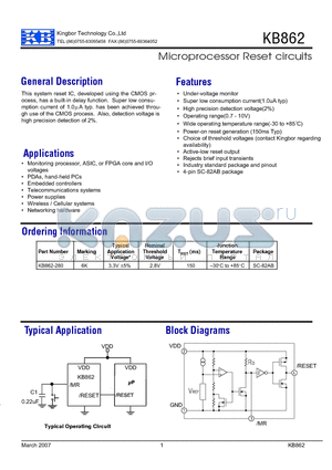 KB862-280 datasheet - Microprocessor Reset circuits