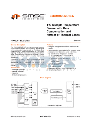 EMC1046-1-AIZL datasheet - 1`C Multiple Temperature Sensor with Beta Compensation and Hottest of Thermal Zones