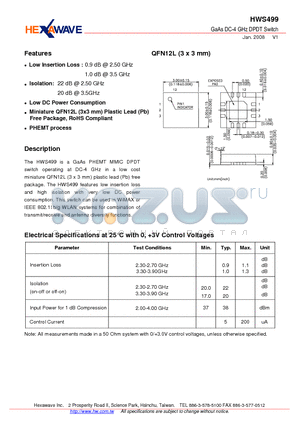 HWS499 datasheet - GaAs DC-4 GHz DPDT Switch