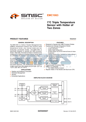 EMC1063-1-ACZL-TR datasheet - 1C Triple Temperature Sensor with Hotter of Two Zones