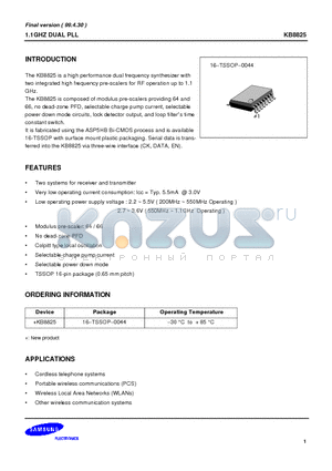 KB8825 datasheet - 1.1GHZ DUAL PLL