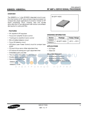 KB9223 datasheet - RF AMP & SERVO SIGNAL PROCESSOR