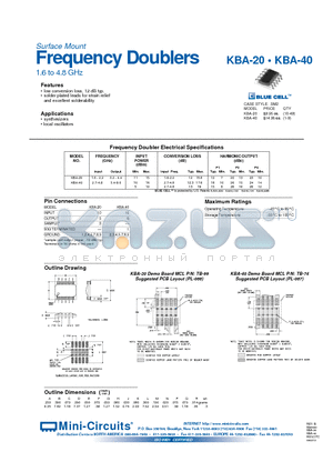 KBA-20_40 datasheet - Surface Mount Frequency Doublers 1.6 to 4.8 GHz