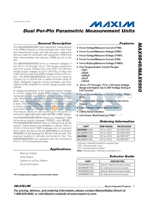MAX9950FCCB+ datasheet - Dual Per-Pin Parametric Measurement Units