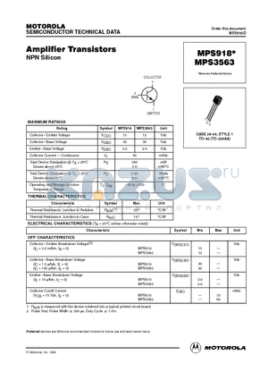 MPS3563 datasheet - Amplifier Transistors(NPN Silicon)