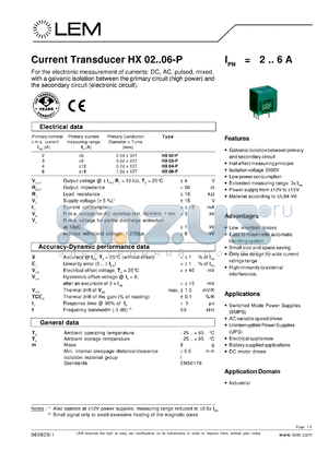 HX03-P datasheet - Current Transducer