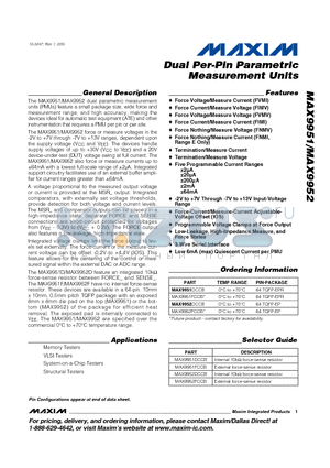 MAX9952FCCB datasheet - Dual Per-Pin Parametric Measurement Units